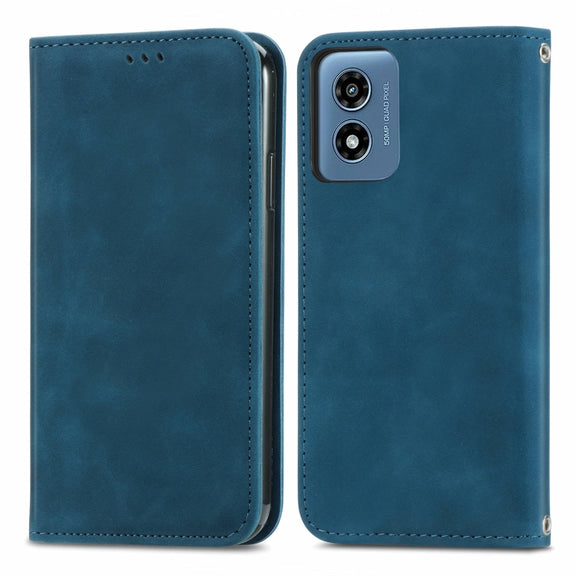 For Motorola Moto G Play 2024 Retro Skin Feel Magnetic Flip Leather Phone Case(Blue)