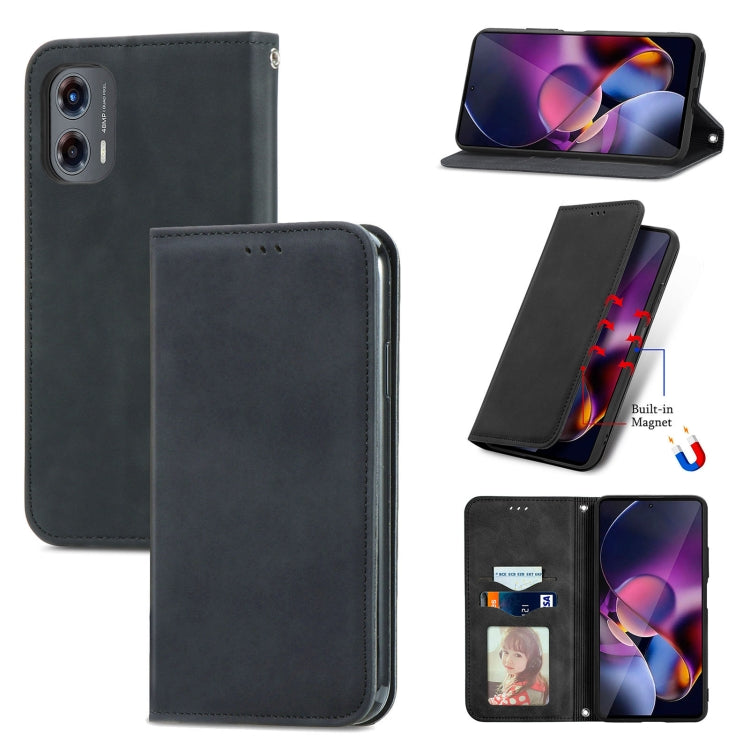 For Motorola Moto G Stylus 5G 2024 Retro Skin Feel Magnetic Flip Leather Phone Case(Black) - Motorola Cases by PMC Jewellery | Online Shopping South Africa | PMC Jewellery | Buy Now Pay Later Mobicred
