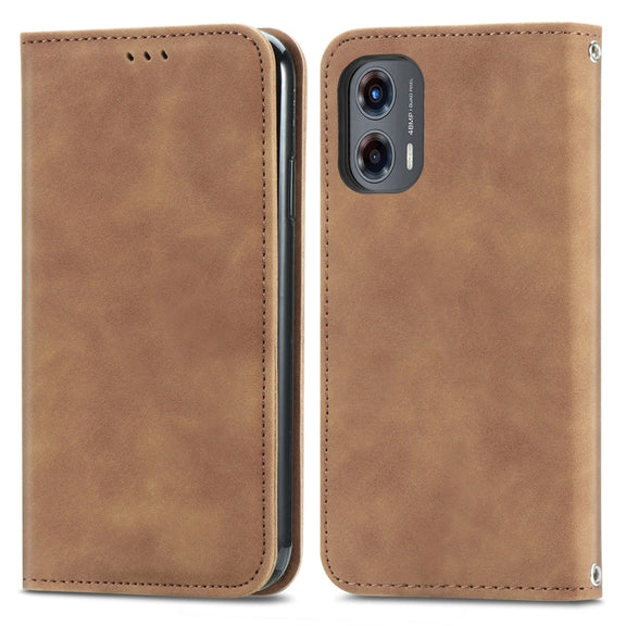 For Motorola Moto G Stylus 5G 2024 Retro Skin Feel Magnetic Flip Leather Phone Case(Brown)