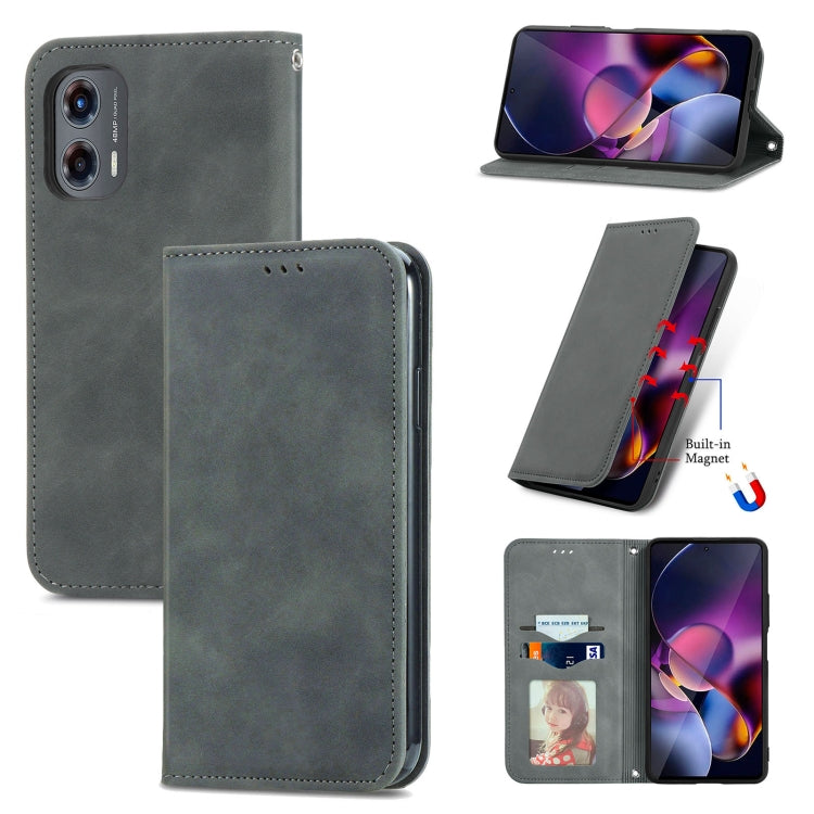 For Motorola Moto G Stylus 5G 2024 Retro Skin Feel Magnetic Flip Leather Phone Case(Grey) - free shipping - PMC Jewellery - Order now!