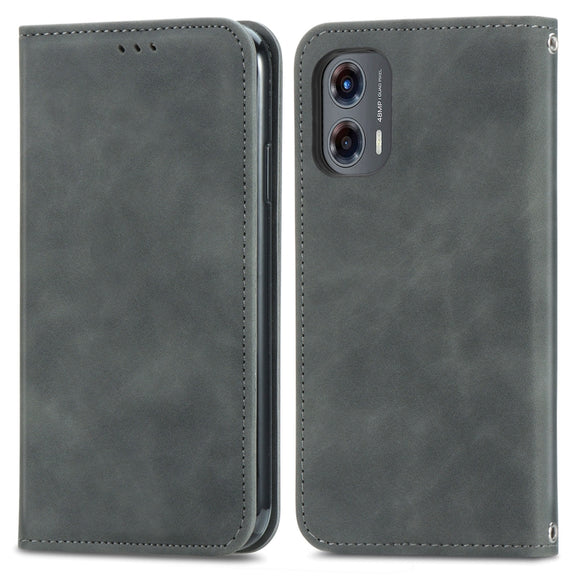 For Motorola Moto G Stylus 5G 2024 Retro Skin Feel Magnetic Flip Leather Phone Case(Grey)