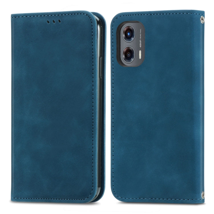 For Motorola Moto G Stylus 5G 2024 Retro Skin Feel Magnetic Flip Leather Phone Case(Blue)