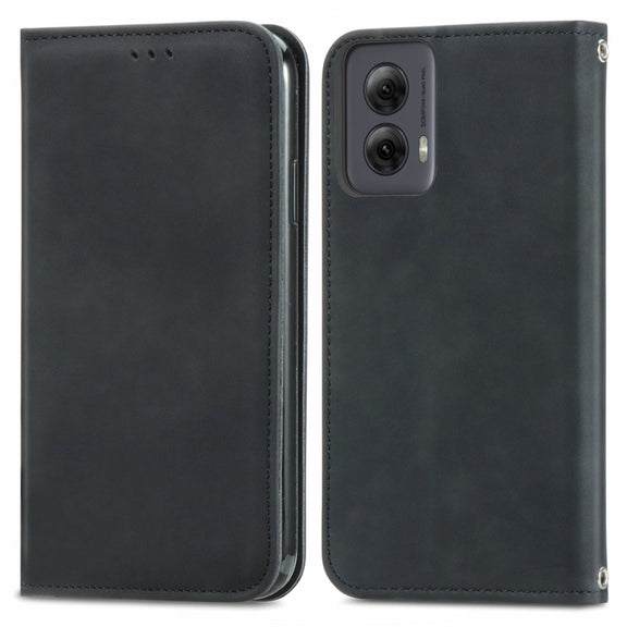 For Motorola Moto G Power 5G 2024 Retro Skin Feel Magnetic Flip Leather Phone Case(Black)
