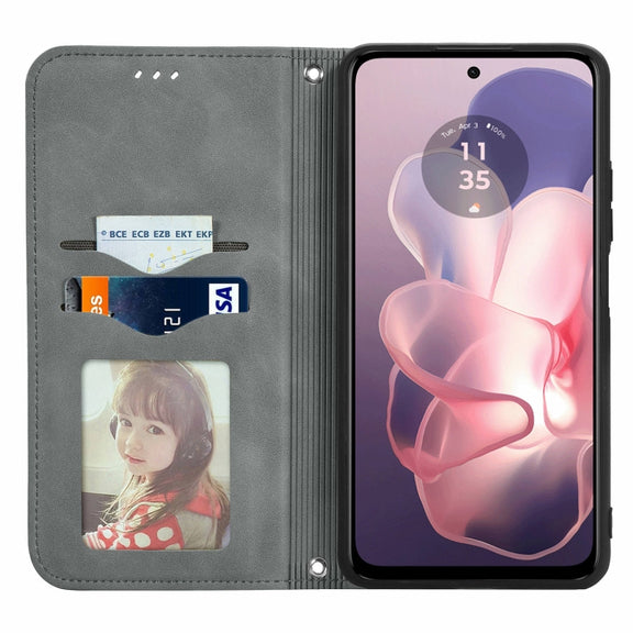 For Motorola Moto G Power 5G 2024 Retro Skin Feel Magnetic Flip Leather Phone Case(Grey)
