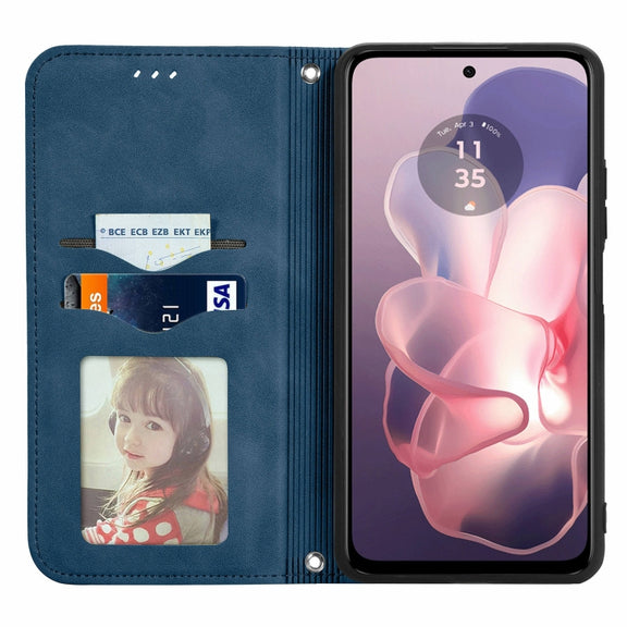 For Motorola Moto G Power 5G 2024 Retro Skin Feel Magnetic Flip Leather Phone Case(Blue)