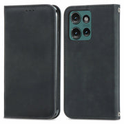 For Motorola Edge 2024 Retro Skin Feel Magnetic Flip Leather Phone Case(Black)