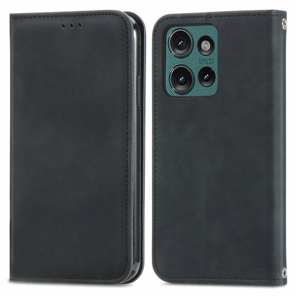 For Motorola Edge 2024 Retro Skin Feel Magnetic Flip Leather Phone Case(Black)
