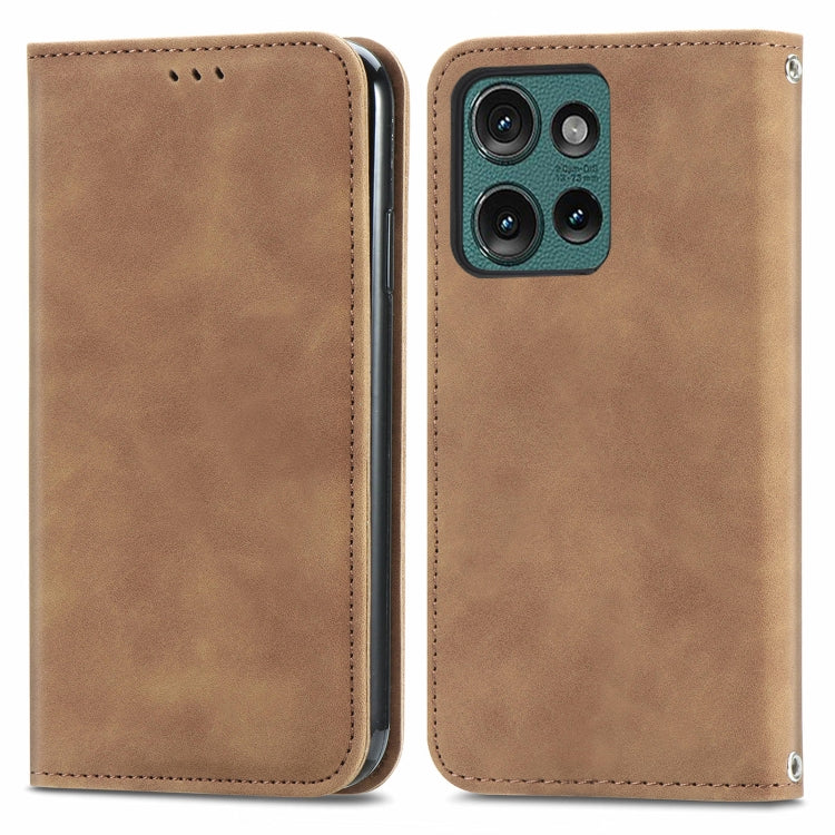 For Motorola Edge 2024 Retro Skin Feel Magnetic Flip Leather Phone Case(Brown) - Motorola Cases by PMC Jewellery | Online Shopping South Africa | PMC Jewellery | Buy Now Pay Later Mobicred