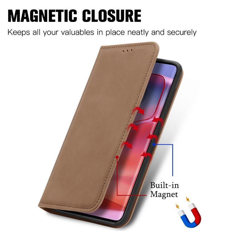For Motorola Edge 2024 Retro Skin Feel Magnetic Flip Leather Phone Case(Brown) - Motorola Cases by PMC Jewellery | Online Shopping South Africa | PMC Jewellery | Buy Now Pay Later Mobicred