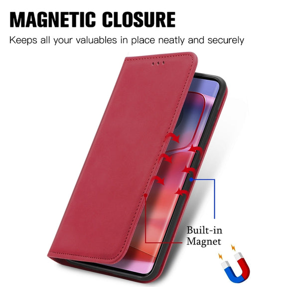 For Motorola Edge 2024 Retro Skin Feel Magnetic Flip Leather Phone Case(Red)