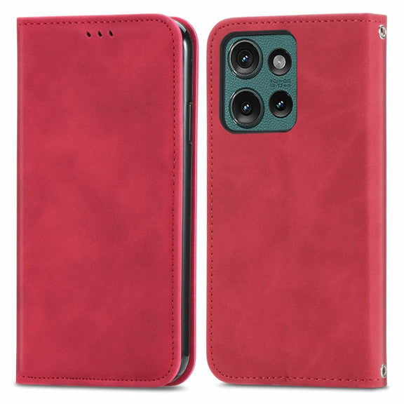 For Motorola Edge 2024 Retro Skin Feel Magnetic Flip Leather Phone Case(Red)