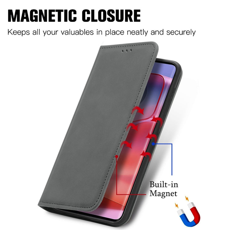 For Motorola Edge 2024 Retro Skin Feel Magnetic Flip Leather Phone Case(Grey) - Motorola Cases by PMC Jewellery | Online Shopping South Africa | PMC Jewellery | Buy Now Pay Later Mobicred