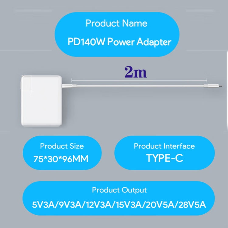 PD3.1 140W USB-C PD Laptop Power Adapter + 2m 5A USB-C to USB-C Data Cable US Plug