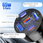 TE-P50 65W PD30W Type-C x 2 + USB x 3 Multi Port Car Charger(White)