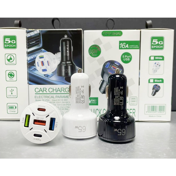 TE-P50 65W PD30W Type-C x 2 + USB x 3 Multi Port Car Charger(White)