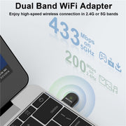 WAVLINK WN691A1F 5GHz / 2.4GHz Wireless Dongle AC650 USB 2.0 WiFi Adapter