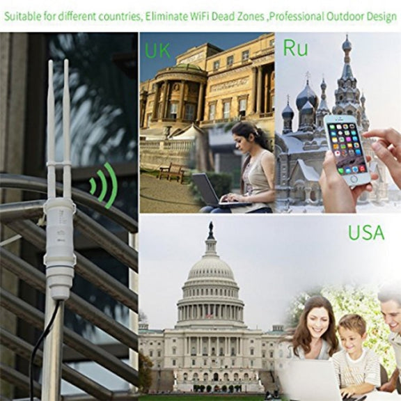 WAVLINK WN570HN2 With PoE Powered WAN/ AP / Repeater Mode 300Mbps Outdoor Router, Plug:UK Plug