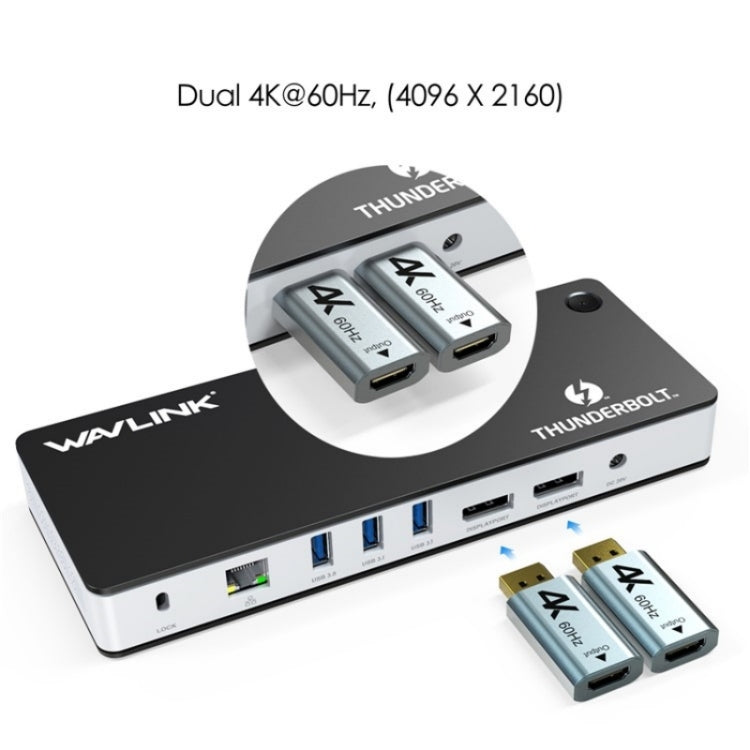 WAVLINK UTD21H 11 in 1 4K Dual DisplayPort Hub Converter Thunderbolt 3 Docking Station, Plug:EU Plug