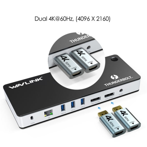 WAVLINK UTD21H 11 in 1 4K Dual DisplayPort Hub Converter Thunderbolt 3 Docking Station, Plug:US Plug