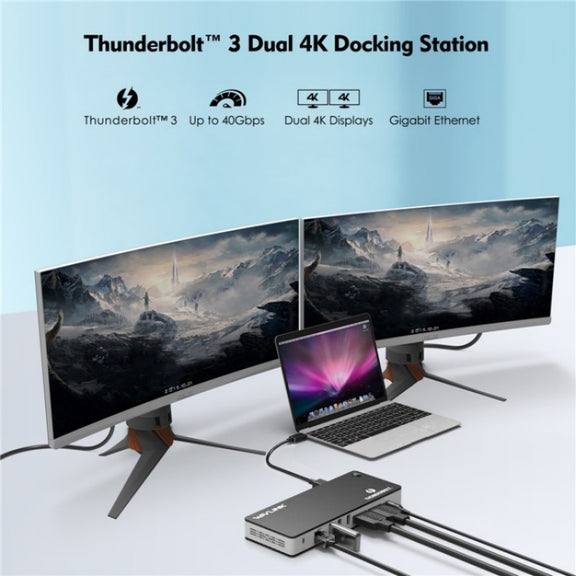 WAVLINK UTD21H 11 in 1 4K Dual DisplayPort Hub Converter Thunderbolt 3 Docking Station, Plug:EU Plug