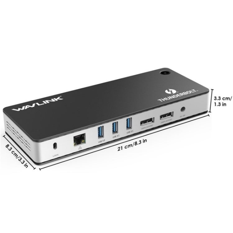 WAVLINK UTD21H 11 in 1 4K Dual DisplayPort Hub Converter Thunderbolt 3 Docking Station, Plug:EU Plug