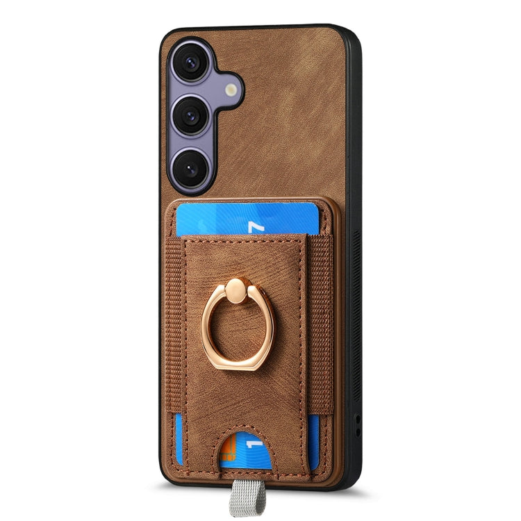 For Samsung Galaxy S25 5G Retro Splitable Magnetic Card Bag Leather Phone Case(Brown) - Galaxy Phone Cases by PMC Jewellery | Online Shopping South Africa | PMC Jewellery | Buy Now Pay Later Mobicred