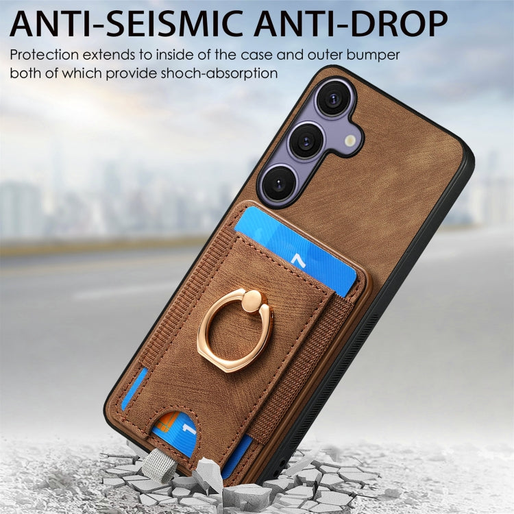 For Samsung Galaxy S25 5G Retro Splitable Magnetic Card Bag Leather Phone Case(Brown) - Galaxy Phone Cases by PMC Jewellery | Online Shopping South Africa | PMC Jewellery | Buy Now Pay Later Mobicred