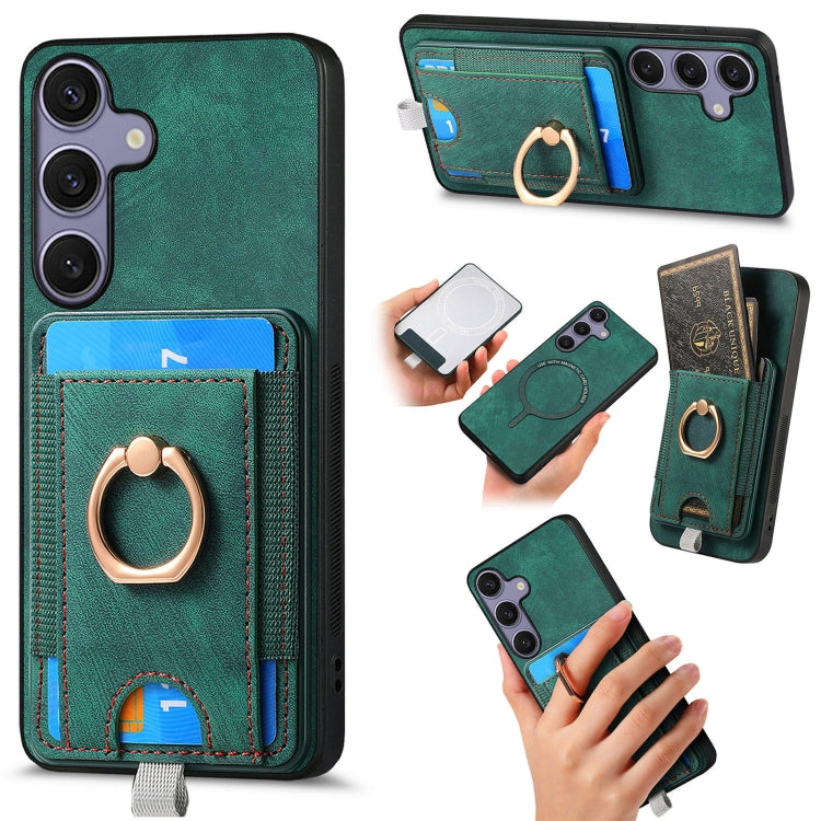 For Samsung Galaxy S25 5G Retro Splitable Magnetic Card Bag Leather Phone Case(Green) - Galaxy Phone Cases by PMC Jewellery | Online Shopping South Africa | PMC Jewellery | Buy Now Pay Later Mobicred