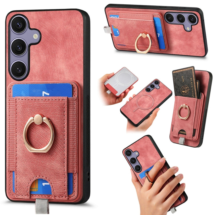 For Samsung Galaxy S25 5G Retro Splitable Magnetic Card Bag Leather Phone Case(Pink) - Galaxy Phone Cases by PMC Jewellery | Online Shopping South Africa | PMC Jewellery | Buy Now Pay Later Mobicred