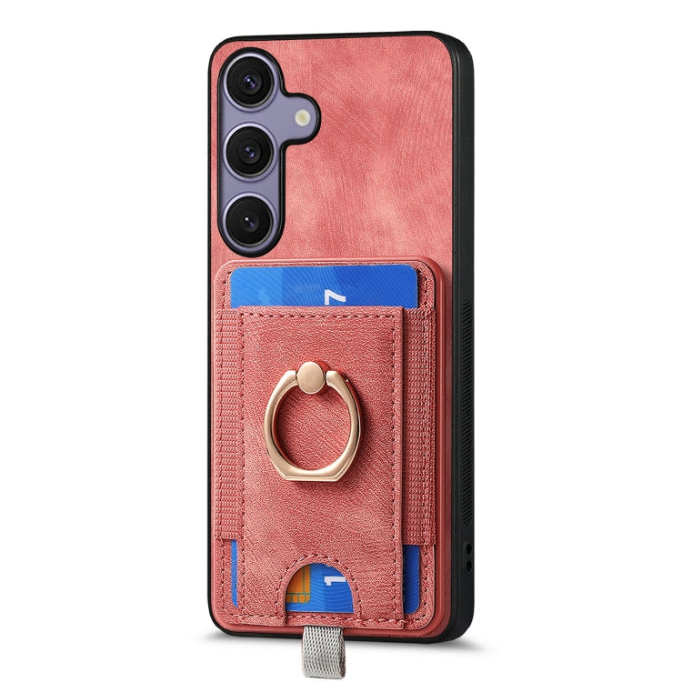 For Samsung Galaxy S25 5G Retro Splitable Magnetic Card Bag Leather Phone Case(Pink) - Galaxy Phone Cases by PMC Jewellery | Online Shopping South Africa | PMC Jewellery | Buy Now Pay Later Mobicred