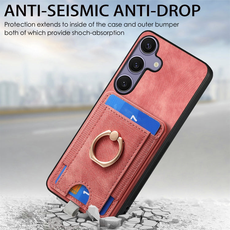 For Samsung Galaxy S25 5G Retro Splitable Magnetic Card Bag Leather Phone Case(Pink) - Galaxy Phone Cases by PMC Jewellery | Online Shopping South Africa | PMC Jewellery | Buy Now Pay Later Mobicred