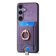 For Samsung Galaxy S25 5G Retro Splitable Magnetic Card Bag Leather Phone Case(Purple)
