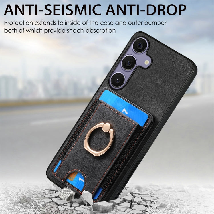 For Samsung Galaxy S25+ 5G Retro Splitable Magnetic Card Bag Leather Phone Case(Black) - Galaxy Phone Cases by PMC Jewellery | Online Shopping South Africa | PMC Jewellery | Buy Now Pay Later Mobicred