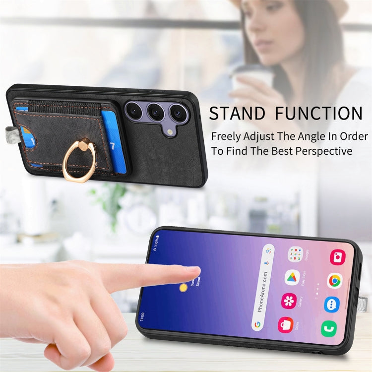For Samsung Galaxy S25+ 5G Retro Splitable Magnetic Card Bag Leather Phone Case(Black) - Galaxy Phone Cases by PMC Jewellery | Online Shopping South Africa | PMC Jewellery | Buy Now Pay Later Mobicred