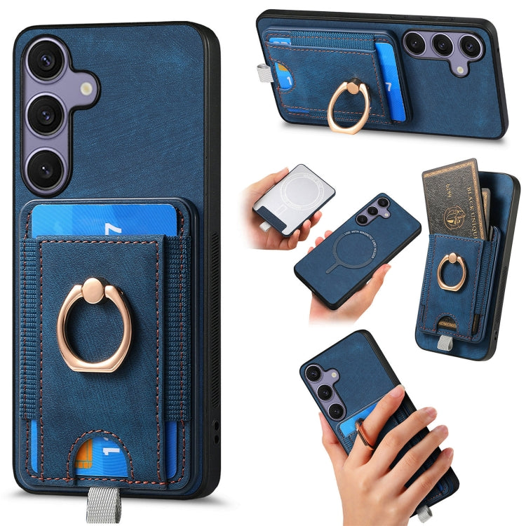For Samsung Galaxy S25+ 5G Retro Splitable Magnetic Card Bag Leather Phone Case(Blue) - Galaxy Phone Cases by PMC Jewellery | Online Shopping South Africa | PMC Jewellery | Buy Now Pay Later Mobicred