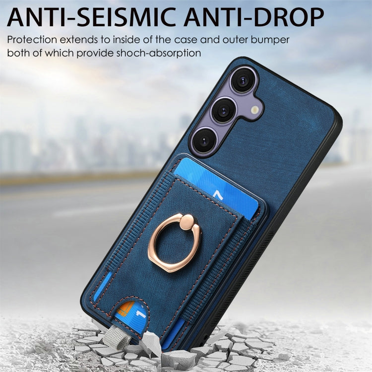 For Samsung Galaxy S25+ 5G Retro Splitable Magnetic Card Bag Leather Phone Case(Blue) - Galaxy Phone Cases by PMC Jewellery | Online Shopping South Africa | PMC Jewellery | Buy Now Pay Later Mobicred