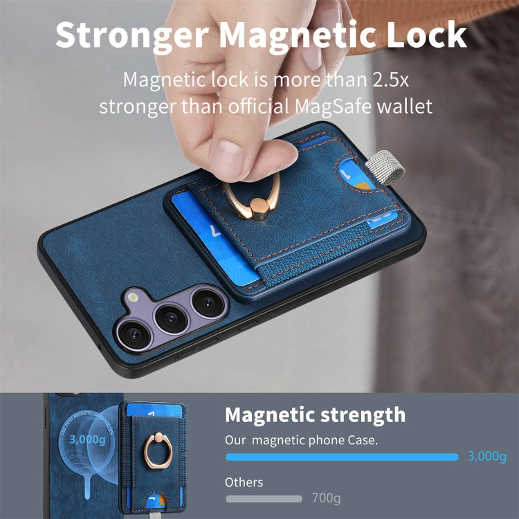 For Samsung Galaxy S25+ 5G Retro Splitable Magnetic Card Bag Leather Phone Case(Blue) - Galaxy Phone Cases by PMC Jewellery | Online Shopping South Africa | PMC Jewellery | Buy Now Pay Later Mobicred