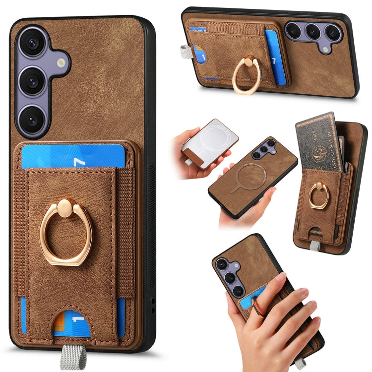 For Samsung Galaxy S25+ 5G Retro Splitable Magnetic Card Bag Leather Phone Case(Brown) - Galaxy Phone Cases by PMC Jewellery | Online Shopping South Africa | PMC Jewellery | Buy Now Pay Later Mobicred