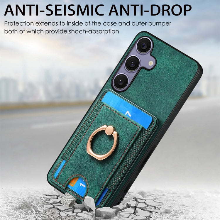 For Samsung Galaxy S25+ 5G Retro Splitable Magnetic Card Bag Leather Phone Case(Green) - Galaxy Phone Cases by PMC Jewellery | Online Shopping South Africa | PMC Jewellery | Buy Now Pay Later Mobicred