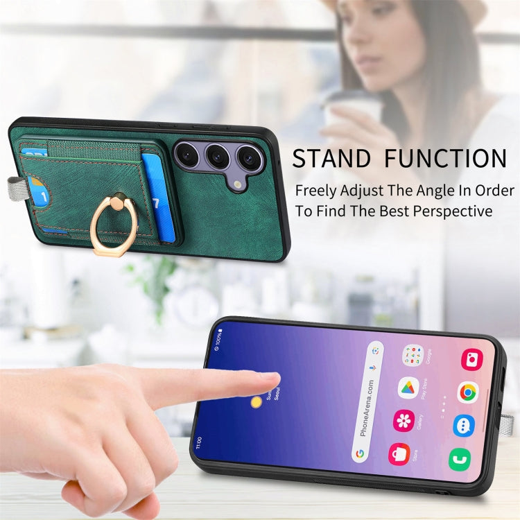For Samsung Galaxy S25+ 5G Retro Splitable Magnetic Card Bag Leather Phone Case(Green) - Galaxy Phone Cases by PMC Jewellery | Online Shopping South Africa | PMC Jewellery | Buy Now Pay Later Mobicred