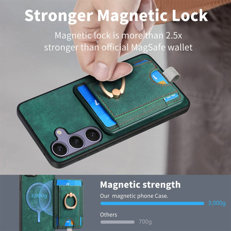 For Samsung Galaxy S25+ 5G Retro Splitable Magnetic Card Bag Leather Phone Case(Green) - Galaxy Phone Cases by PMC Jewellery | Online Shopping South Africa | PMC Jewellery | Buy Now Pay Later Mobicred