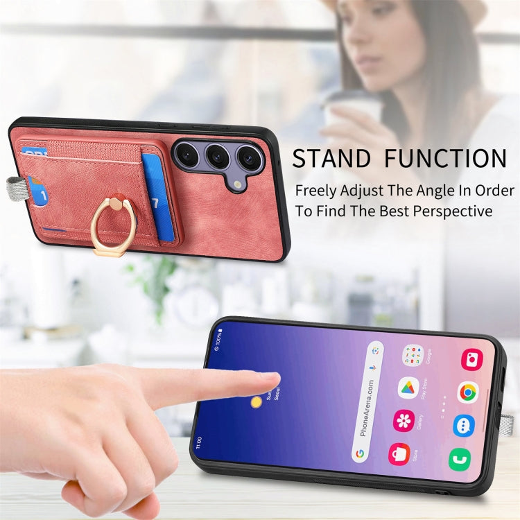 For Samsung Galaxy S25+ 5G Retro Splitable Magnetic Card Bag Leather Phone Case(Pink) - Galaxy Phone Cases by PMC Jewellery | Online Shopping South Africa | PMC Jewellery | Buy Now Pay Later Mobicred