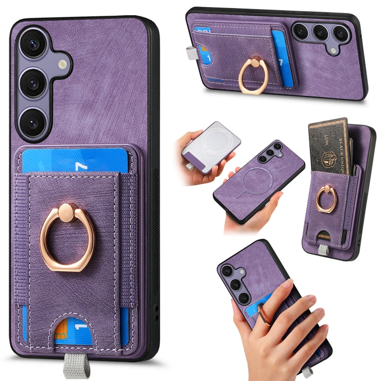 For Samsung Galaxy S25+ 5G Retro Splitable Magnetic Card Bag Leather Phone Case(Purple) - free shipping - PMC Jewellery - Order now!