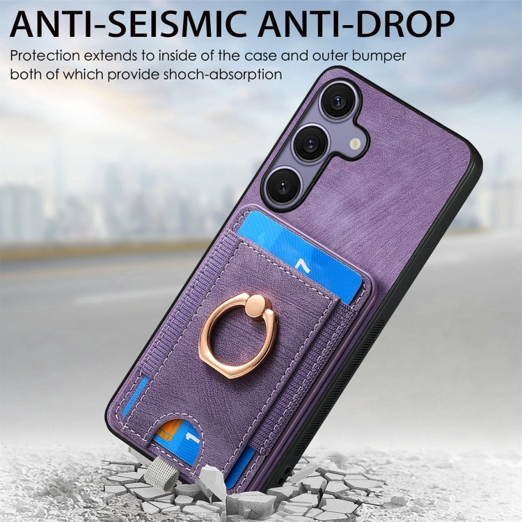 For Samsung Galaxy S25+ 5G Retro Splitable Magnetic Card Bag Leather Phone Case(Purple) - free shipping - PMC Jewellery - Order now!