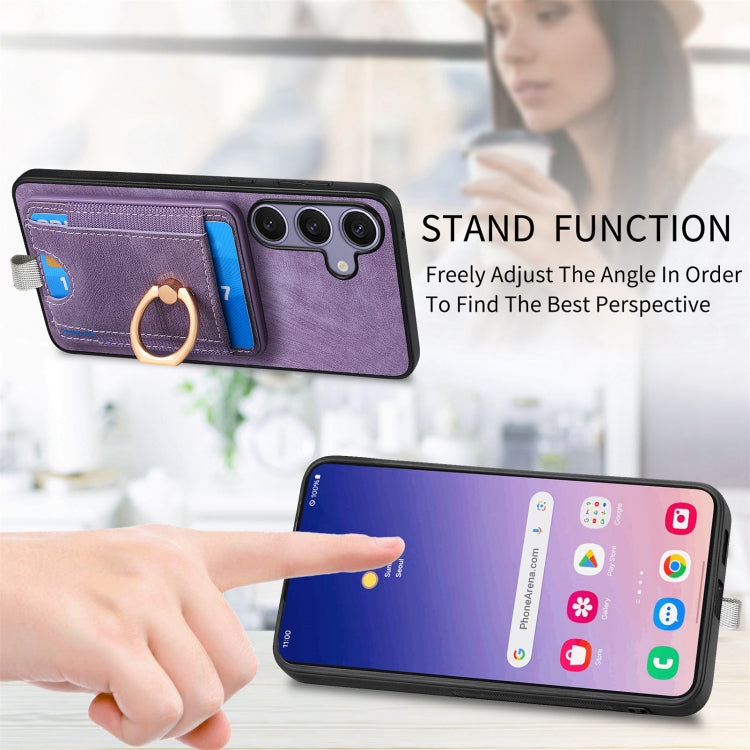 For Samsung Galaxy S25+ 5G Retro Splitable Magnetic Card Bag Leather Phone Case(Purple) - free shipping - PMC Jewellery - Order now!