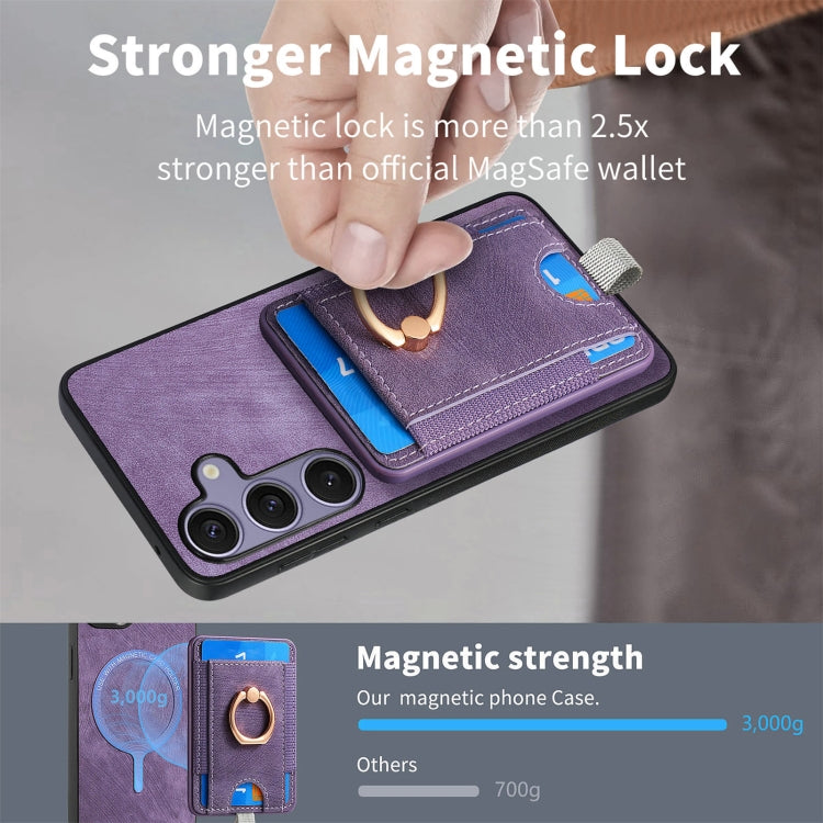 For Samsung Galaxy S25+ 5G Retro Splitable Magnetic Card Bag Leather Phone Case(Purple) - free shipping - PMC Jewellery - Order now!