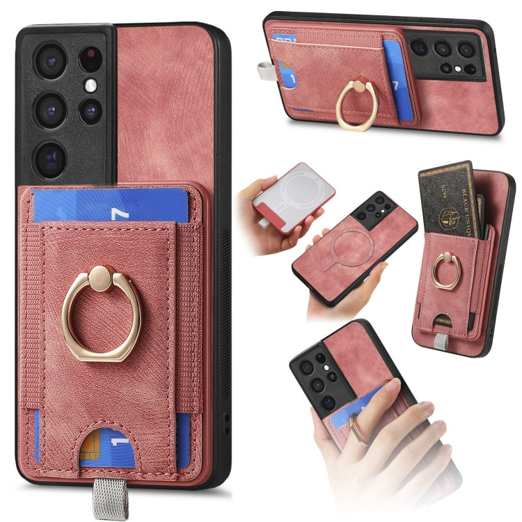 For Samsung Galaxy S25 Ultra 5G Retro Splitable Magnetic Card Bag Leather Phone Case(Pink) - Galaxy Phone Cases by PMC Jewellery | Online Shopping South Africa | PMC Jewellery | Buy Now Pay Later Mobicred