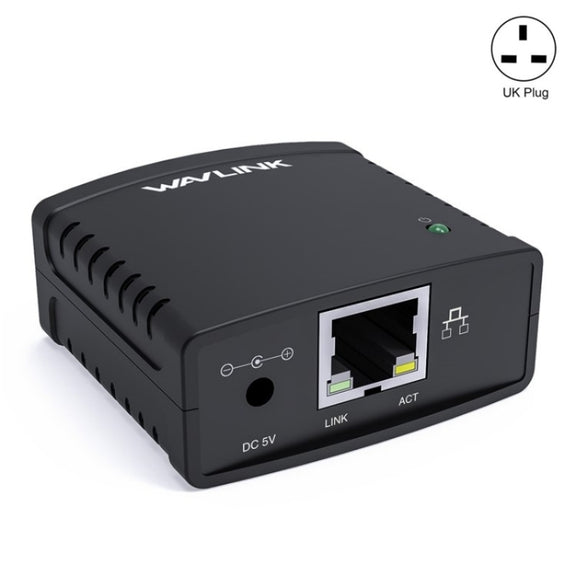 WAVLINK NU72P11 100Mbps Network Print Server USB 2.0 Network Printer Power Adapter(UK Plug)