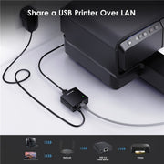 WAVLINK NU72P11 100Mbps Network Print Server USB 2.0 Network Printer Power Adapter(US Plug)