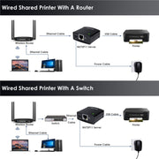 WAVLINK NU72P11 100Mbps Network Print Server USB 2.0 Network Printer Power Adapter(US Plug)